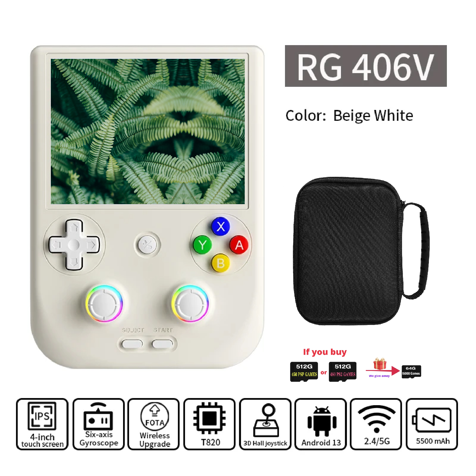 ANBERNIC RG406V Handheld Game Console 4" IPS Multi-touch Screen Android13 RG 406V Video Gaming Player Support Wifi 1080p DP FOTA