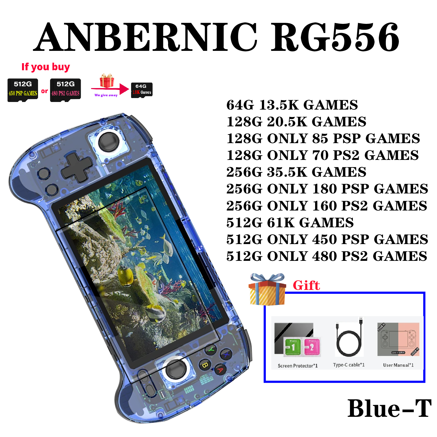 ANBERNIC RG556 Handheld Game Console 5.48'' AMOLED Screen Android System 5500mAH Battery Bluetooth5.0 Portable Video Game Player