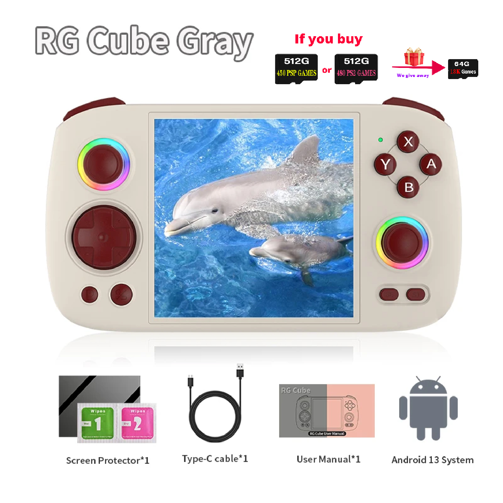 ANBERNIC RG CUBE Video Handheld Game Console T820 RGB Joystick 5200mAh Android 13 Gaming Consoles Support 5G WIFI Bluetooth 5.0