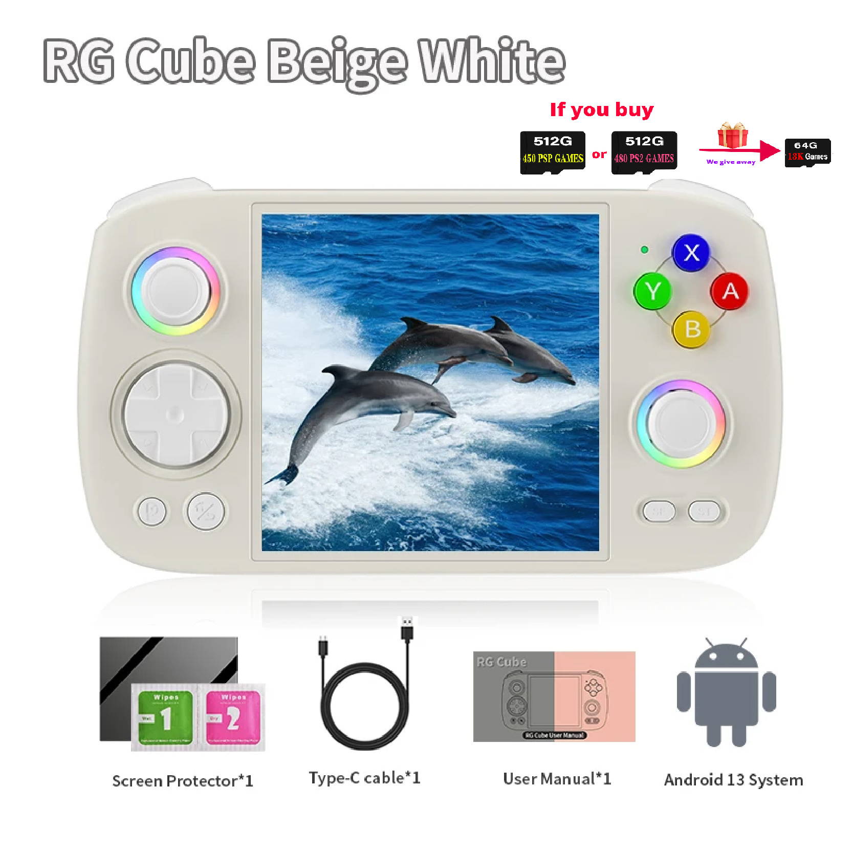 ANBERNIC RG CUBE Video Handheld Game Console T820 RGB Joystick 5200mAh Android 13 Gaming Consoles Support 5G WIFI Bluetooth 5.0