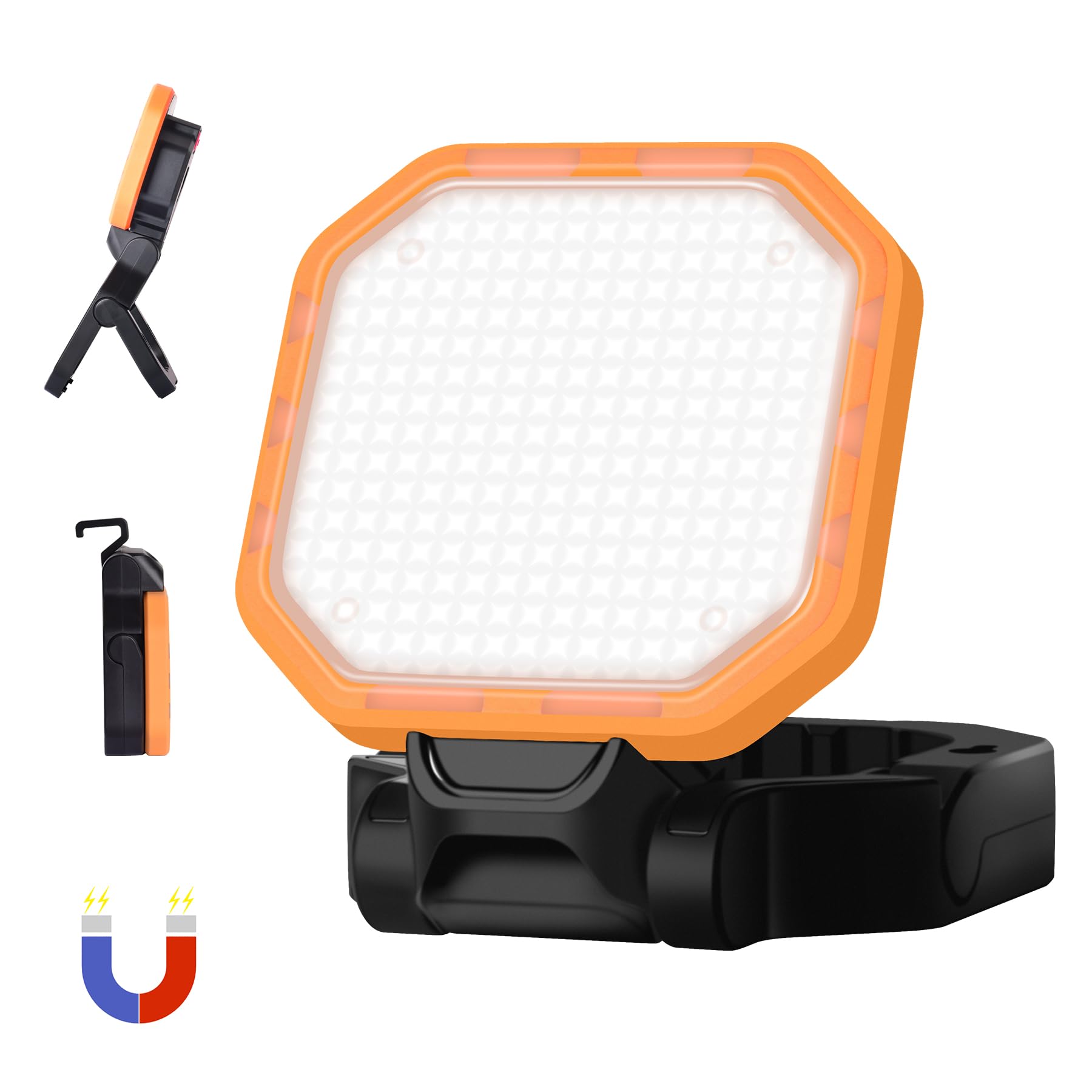Foco LED Recargable 30W, Luz de Trabajo Portátil 2500LM Super Brillante 6000mAh con 4 Modos de Luz, Lámpara de Camping Portátil para Cortes de Energía, Camping, Naranja