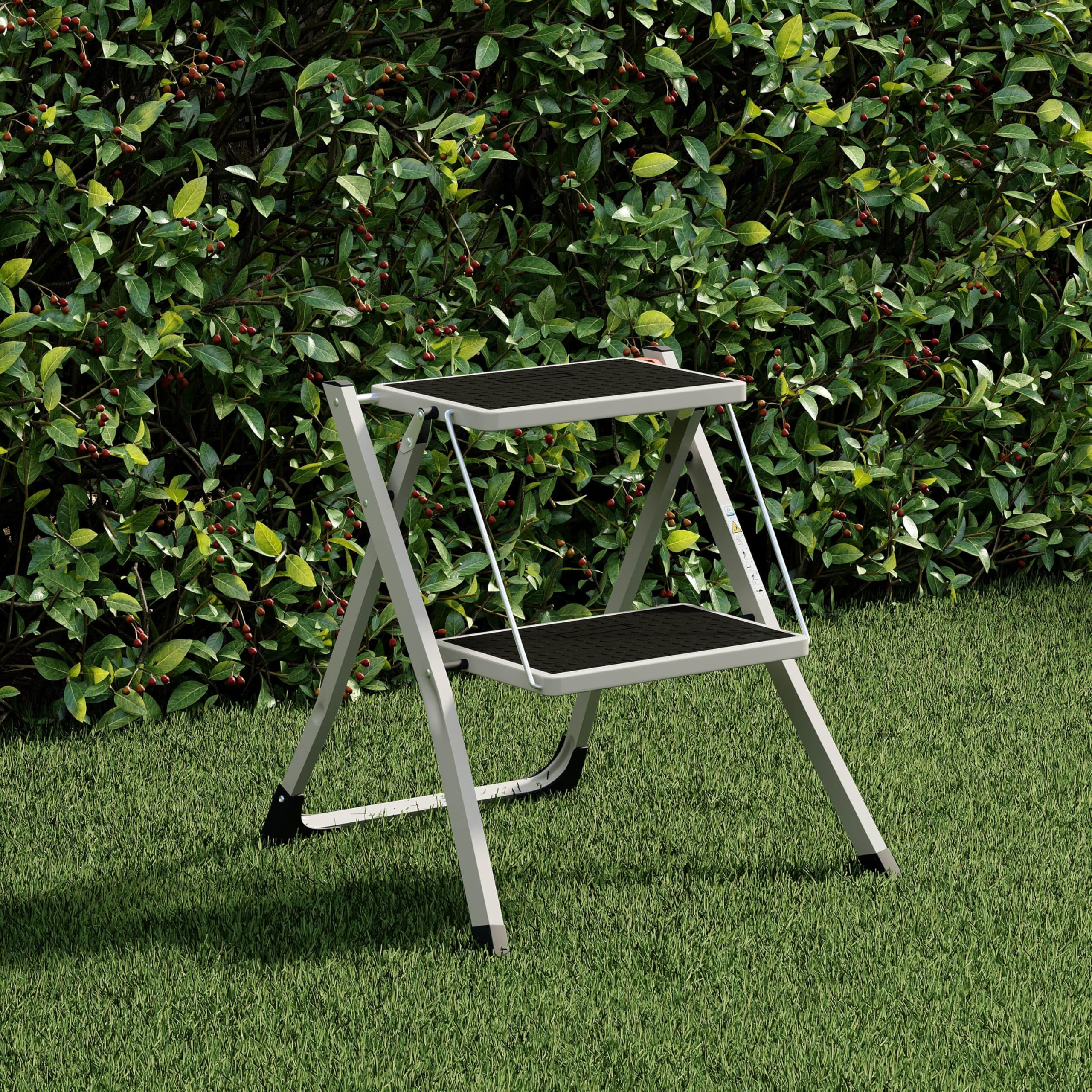 Potro Plegable con Goma Antideslizante, Resistente, de Metal, de Dos escalones y de Color Negro y Blanco