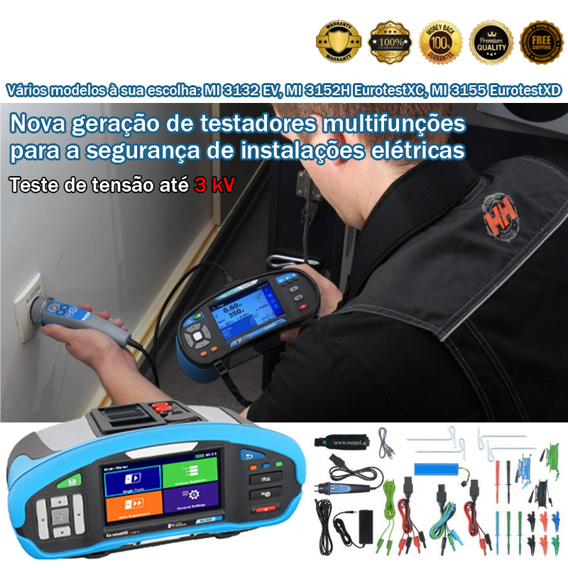 testador elétrico multifunções, valor eficaz verdadeiro (TRMS), disjuntor diferencial (RCD), medidor de isolamento.