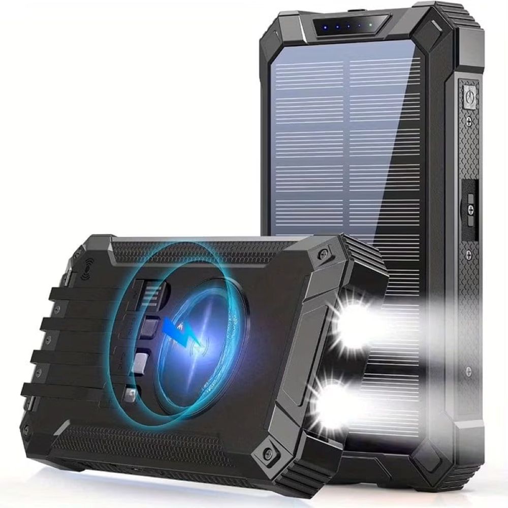 20000mAh Solar Charger Power Bank – Waterproof Outdoor Portable Battery with Wireless Charging