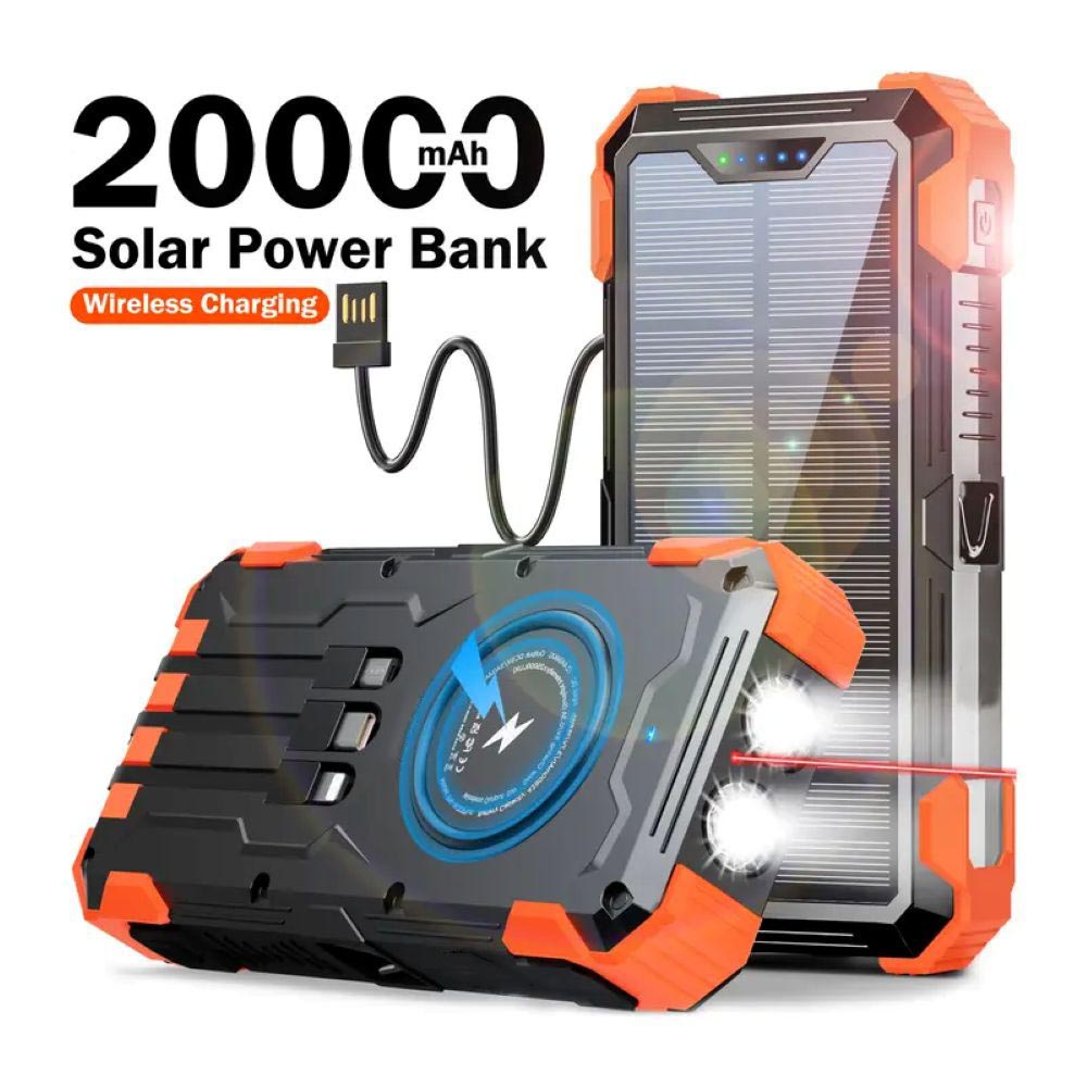 20000mAh Solar Charger Power Bank – Waterproof Outdoor Portable Battery with Wireless Charging