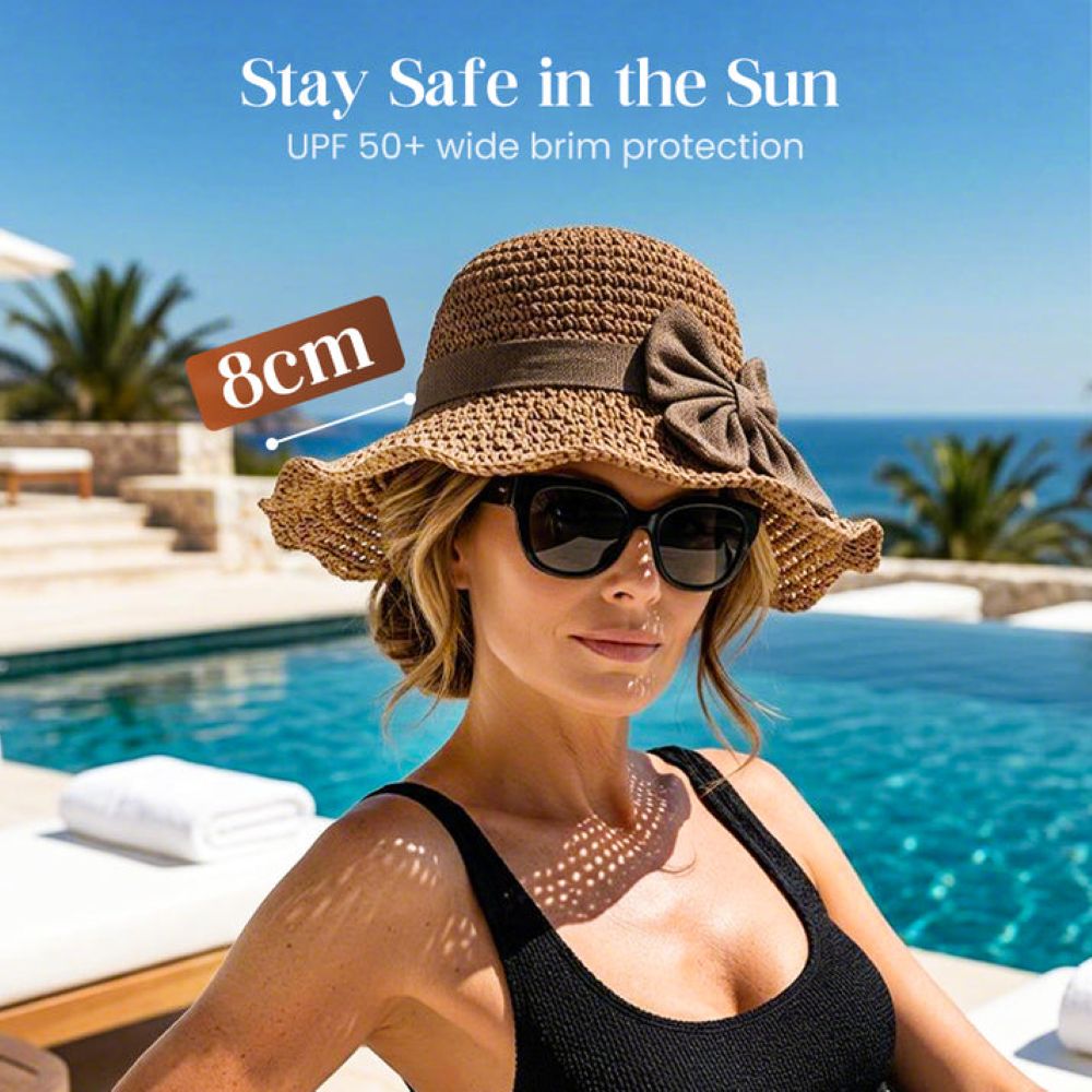 Wide Brim Straw Sun Hat with Bow