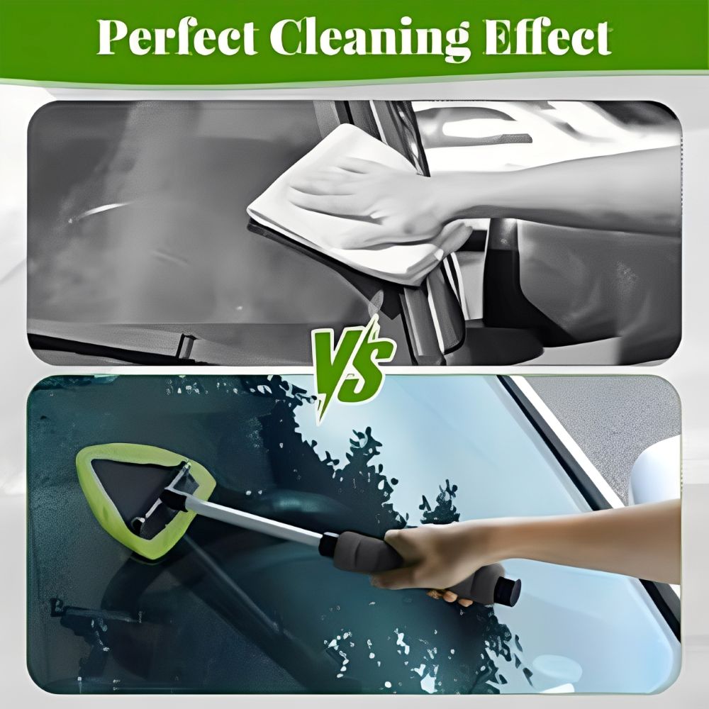 Windshield Cleaning Tool, Microfiber Car Window Cleaner with 4 Reusable and Washable Microfiber Pads and Extendable Handle