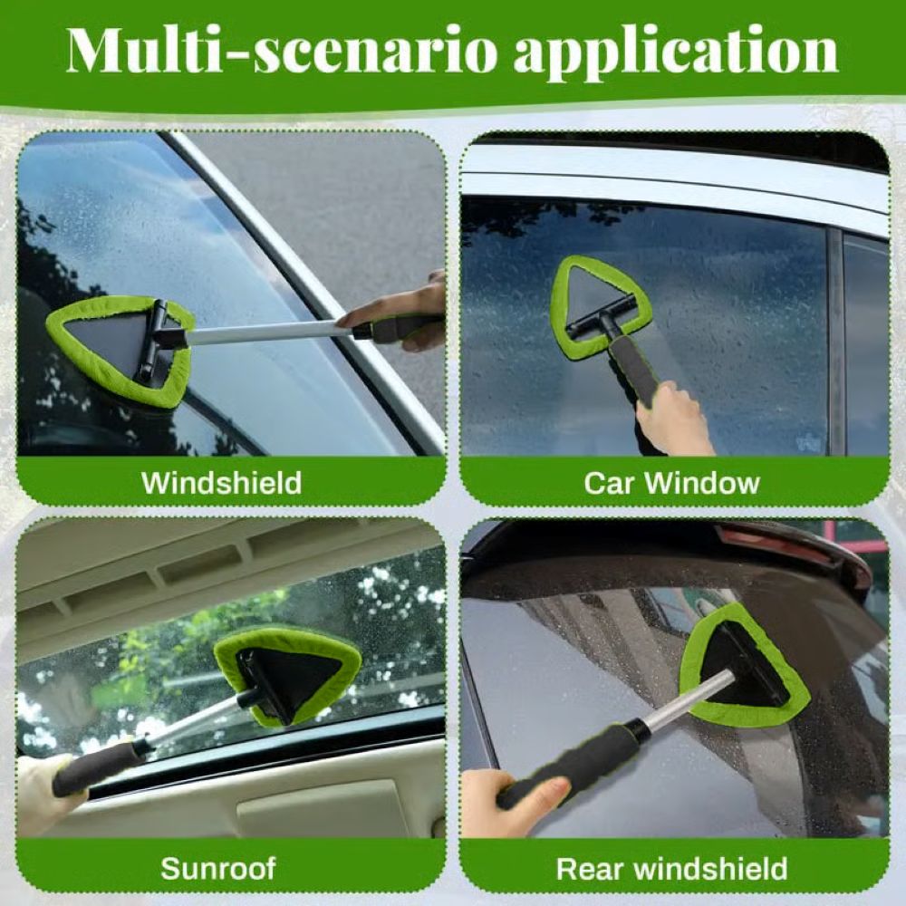 Windshield Cleaning Tool, Microfiber Car Window Cleaner with 4 Reusable and Washable Microfiber Pads and Extendable Handle