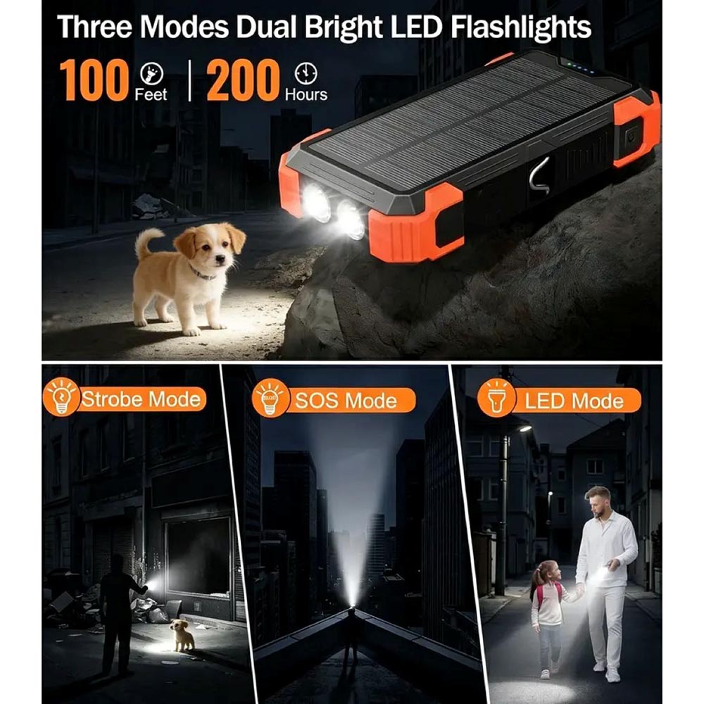20000mAh Solar Charger Power Bank – Waterproof Outdoor Portable Battery with Wireless Charging
