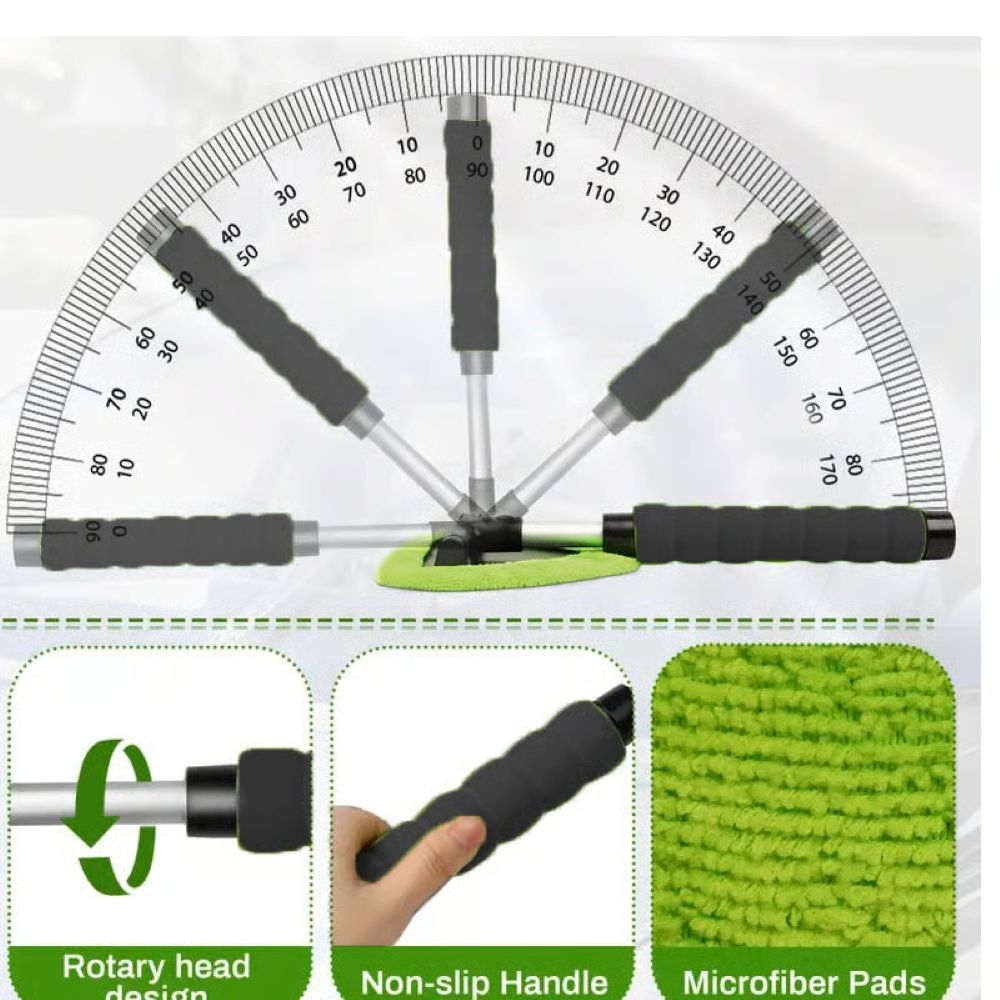 Windshield Cleaning Tool, Microfiber Car Window Cleaner with 4 Reusable and Washable Microfiber Pads and Extendable Handle