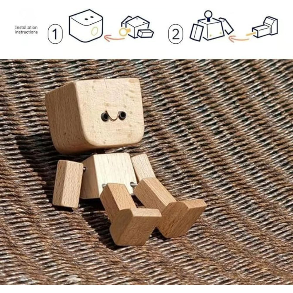 Charming Little Wooden Figure That Sways with 12PCS Magnetic Expressions