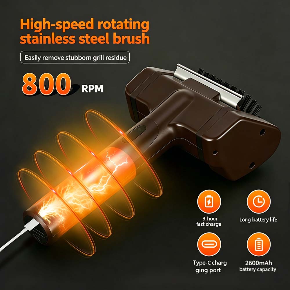 Cordless Electric BBQ Grill Brush – 700RPM Power Cleaning, Bristle-Free & Safe