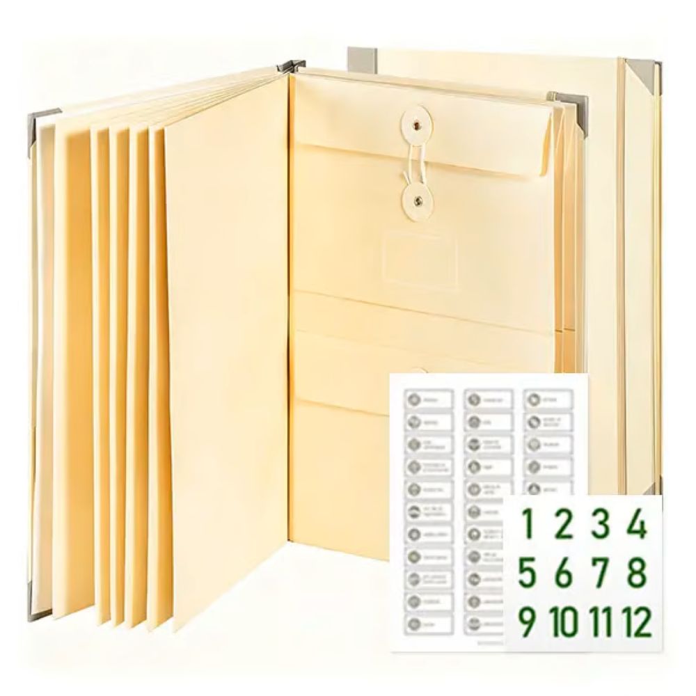 Accordion File Organizer Manila Pocket Document Folder for Passports, Birth Certificates & Important Papers, Office & Home Storage