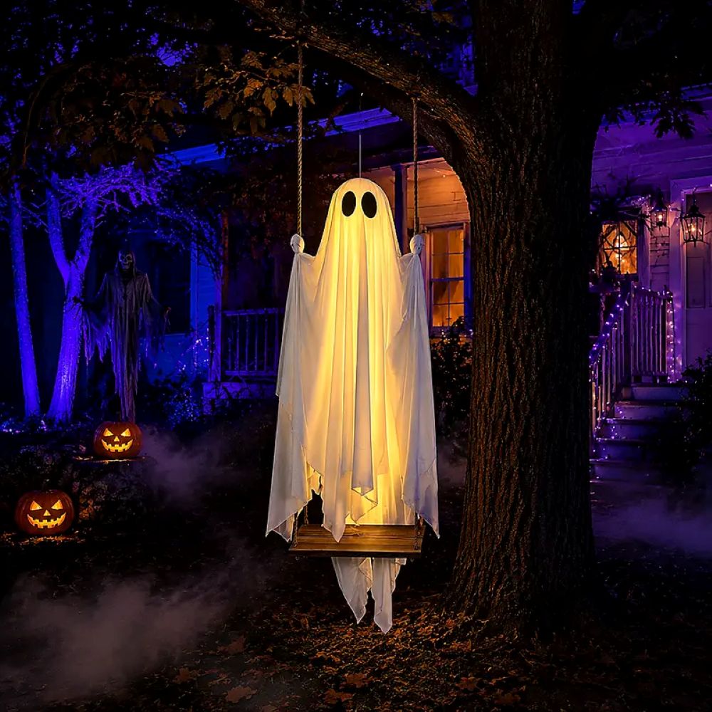 5FT LED Hanging Ghost Swing – Halloween Outdoor Decor