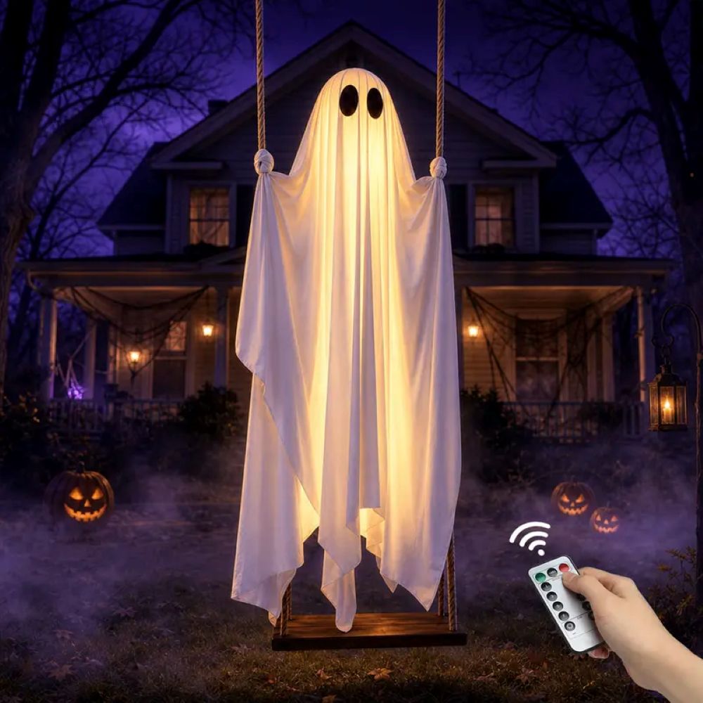 5FT LED Hanging Ghost Swing – Halloween Outdoor Decor