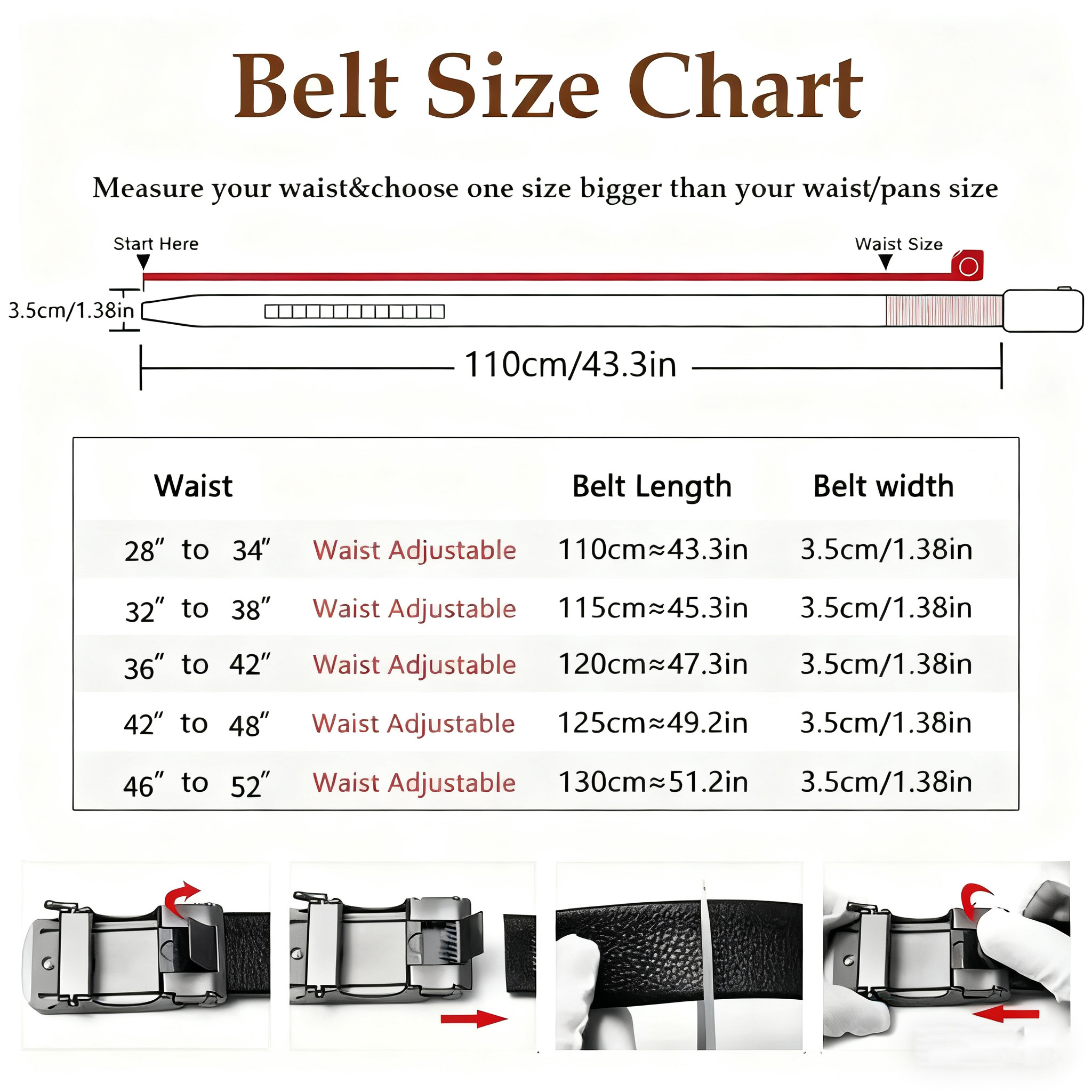 Premium Micro‑Adjust Leather Ratchet Belt – No Holes, Perfect Fit