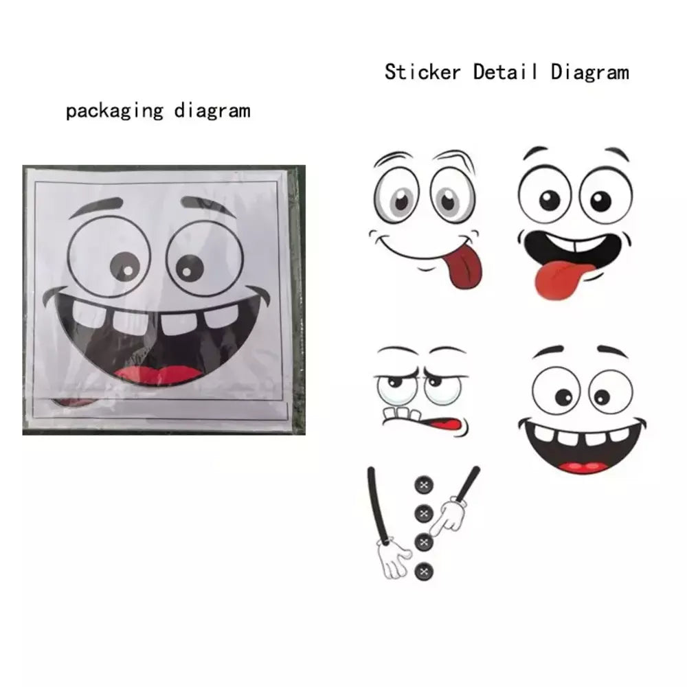 Colorful cartoon face stickers used as wall decor