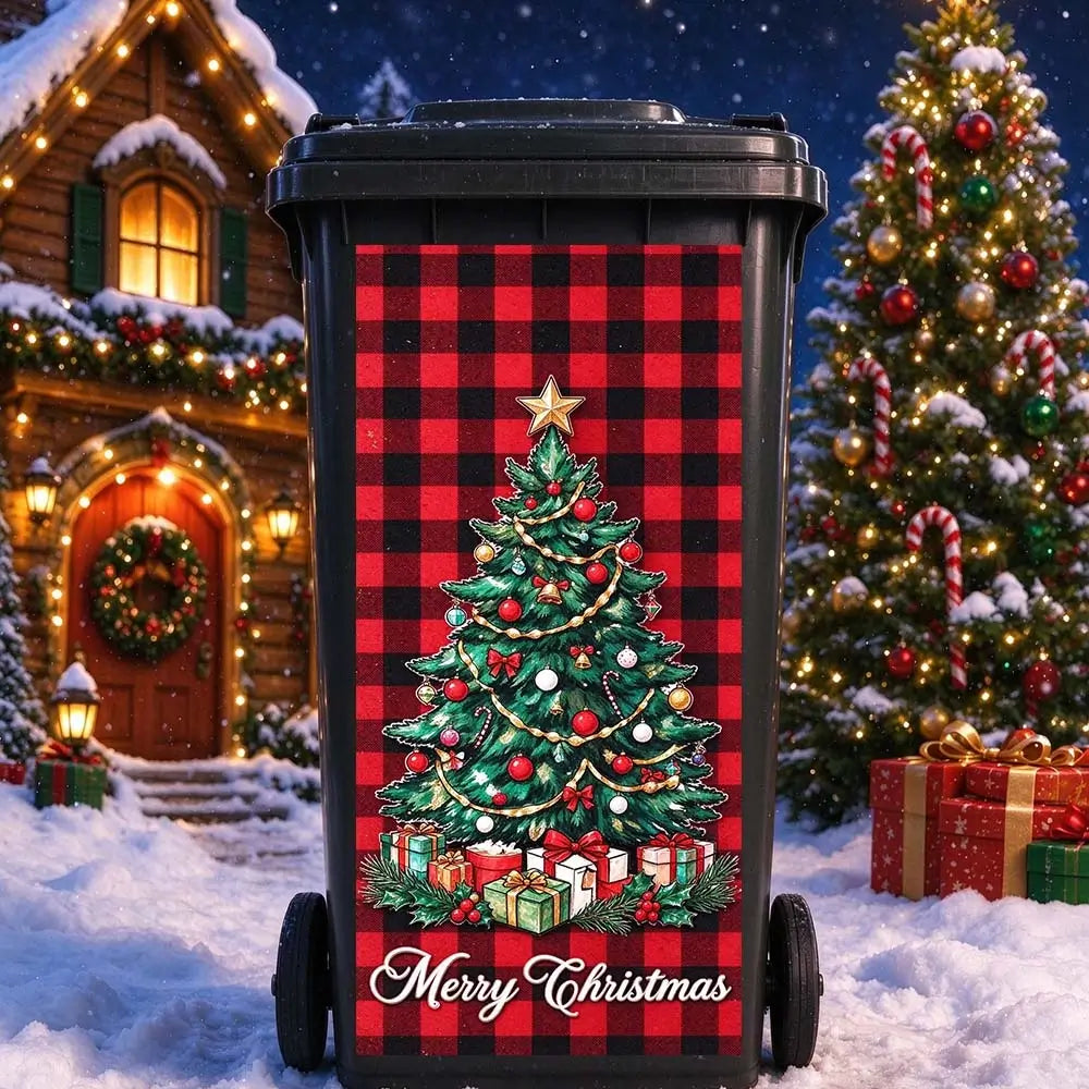 Christmas tree trash can sticker for outdoor bin decoration