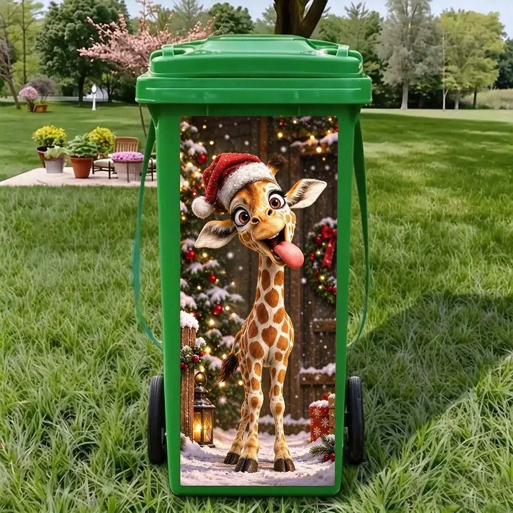 Giraffe trash can sticker for Christmas outdoor bin decoration