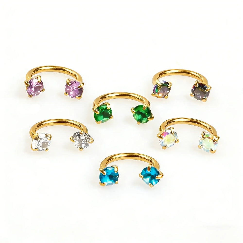 6PCS 18G Horseshoe Nose Ring Set – Internally Threaded Gem Hoops (Multiple Sizes)