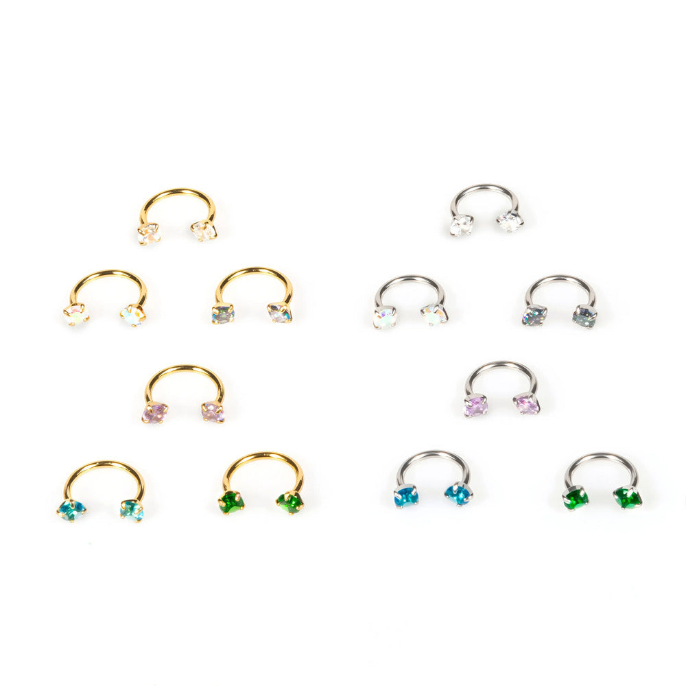 6PCS 18G Horseshoe Nose Ring Set – Internally Threaded Gem Hoops (Multiple Sizes)