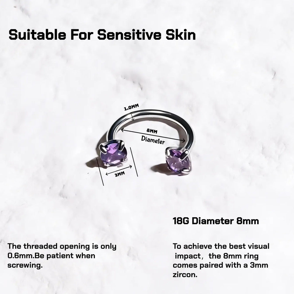 6PCS 18G Horseshoe Nose Ring Set – Internally Threaded Gem Hoops (Multiple Sizes)