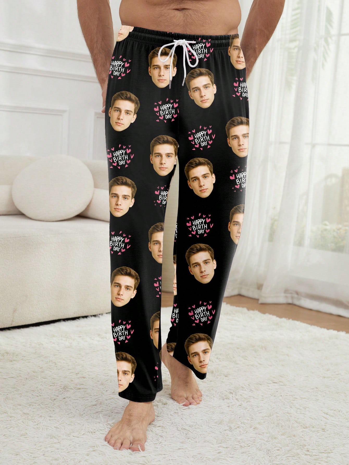 Customizable men's pajama pants with a "Happy Birthday" design, fun and comfortable birthday gift.