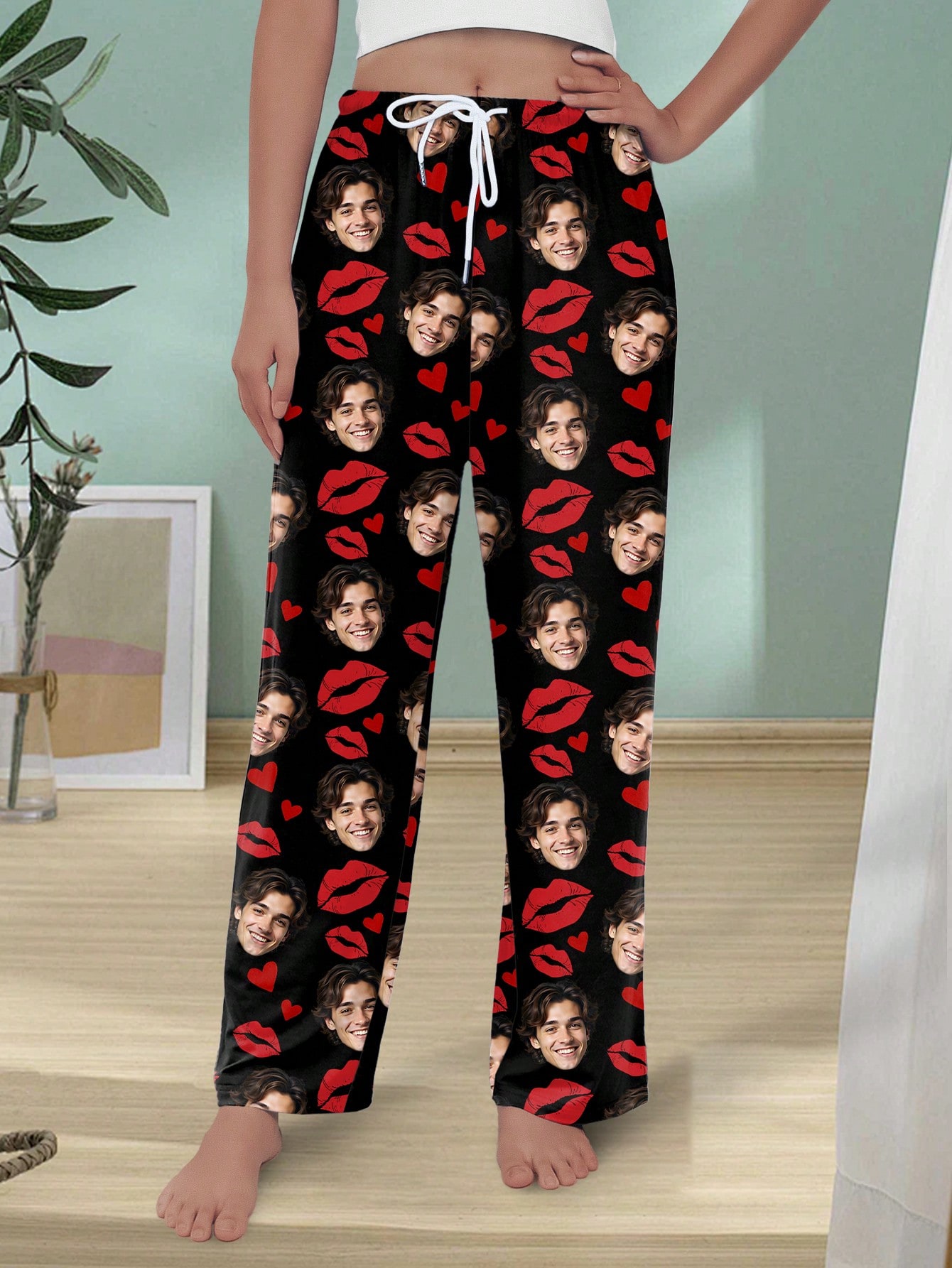Personalized custom avatar heart-shaped printed pajama pants, comfortable home pants, personalized pajamas