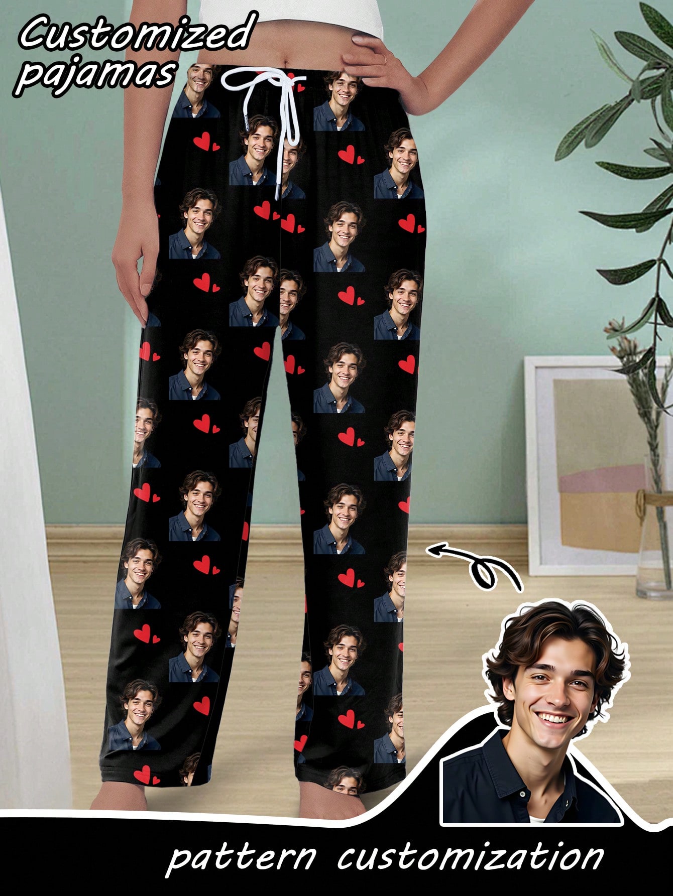 Personalized custom avatar women's pajama pants, casual home pants