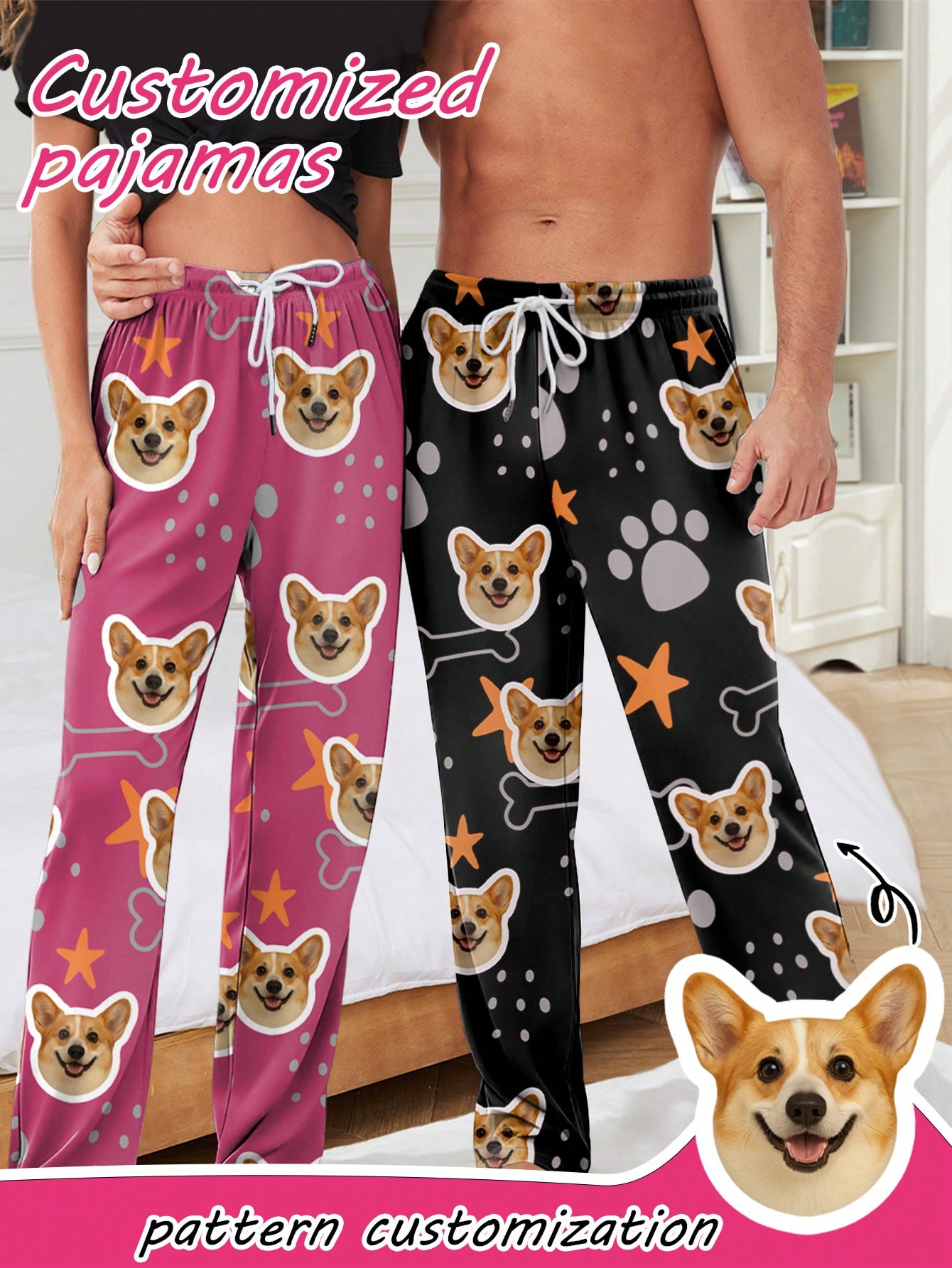 Personalized custom-made photo avatars for men, personalized full-print pajama pants, fun festival gifts for couples and families