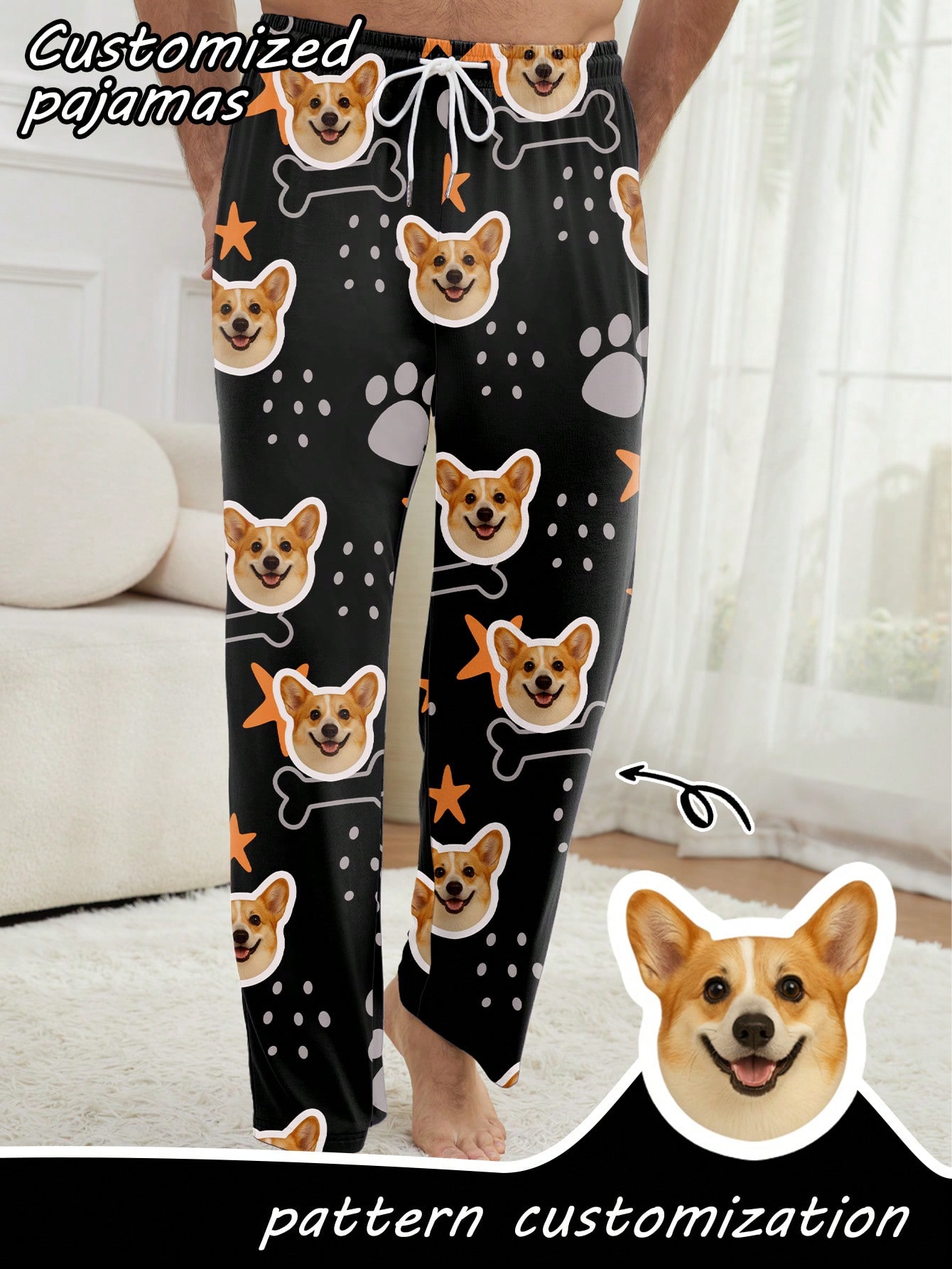 Personalized custom-made photo avatars for men, personalized full-print pajama pants, fun festival gifts for couples and families