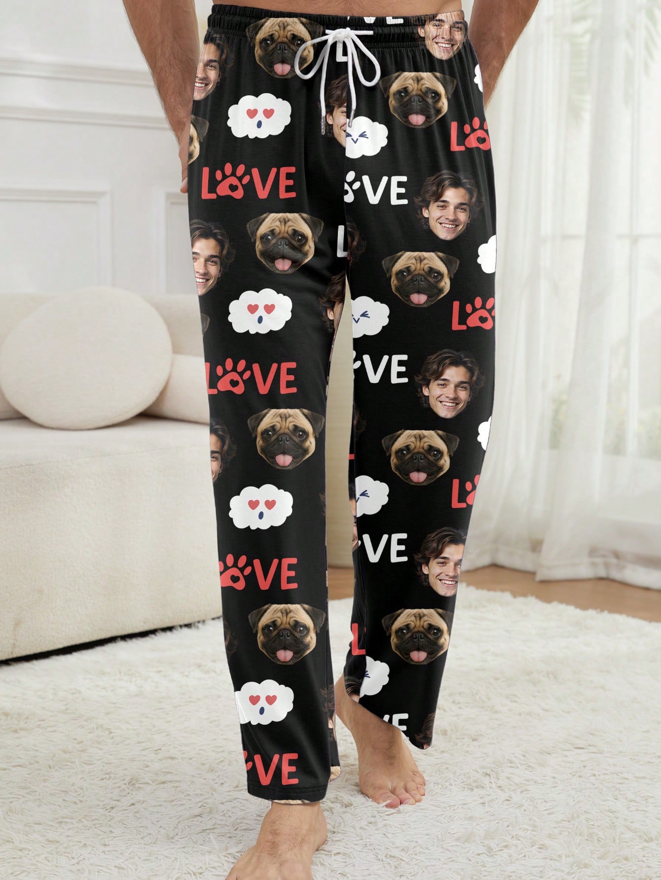 Personalized custom-made photo avatars for men, personalized full-print pajama pants, fun festival gifts for couples and families
