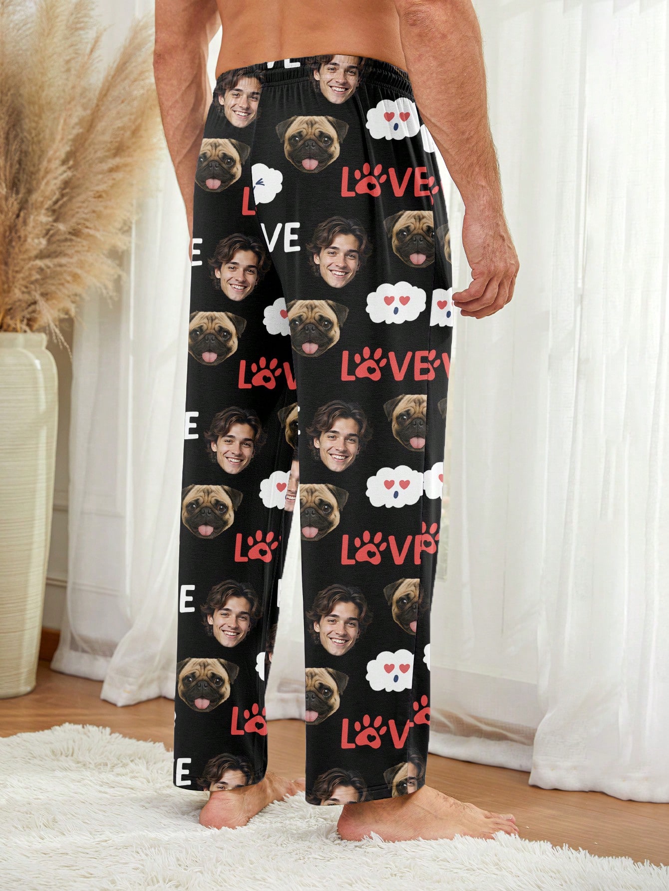 Personalized custom-made photo avatars for men, personalized full-print pajama pants, fun festival gifts for couples and families