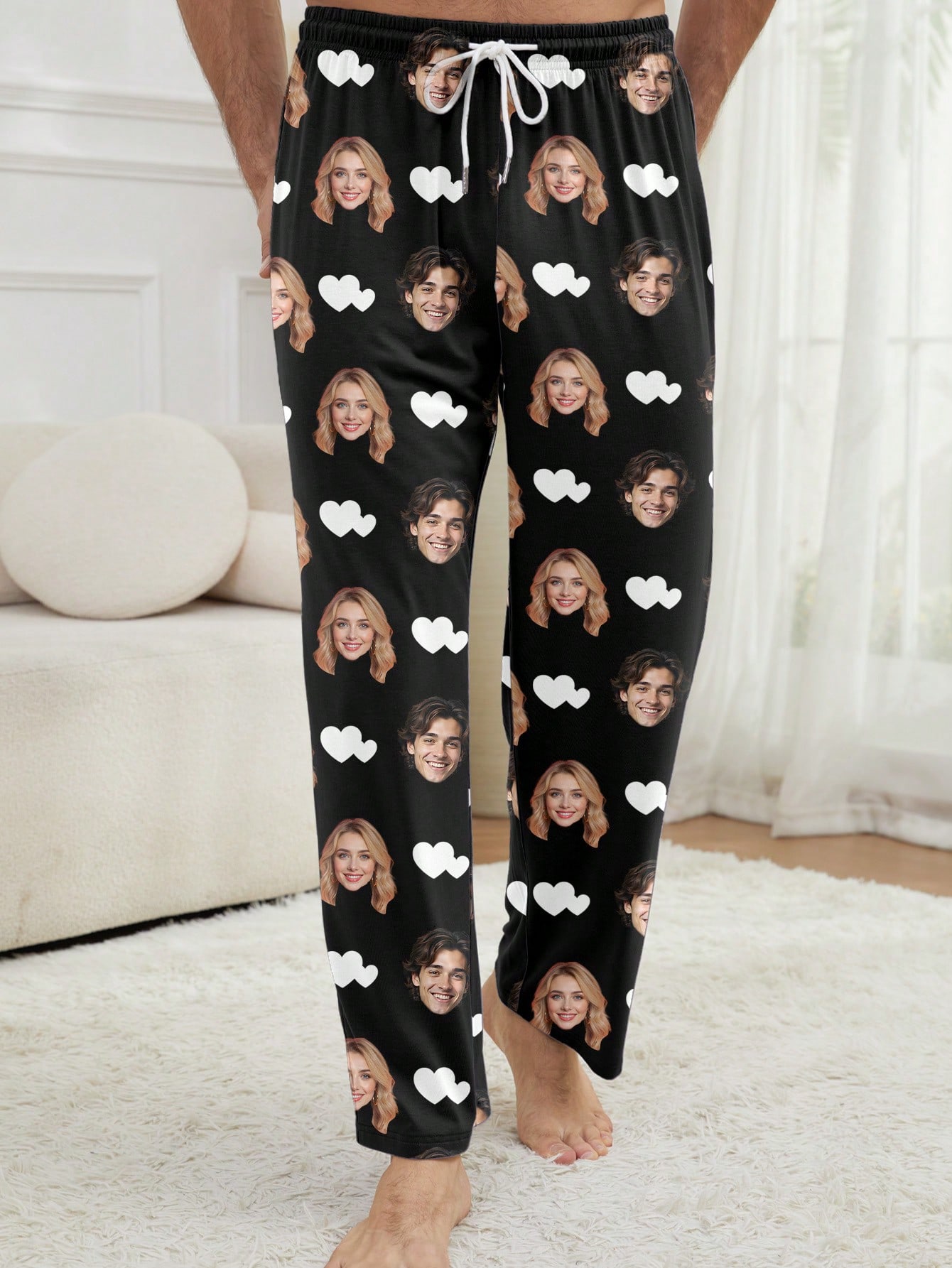 Personalized custom-made photo avatars for men, personalized full-print pajama pants, fun festival gifts for couples and families
