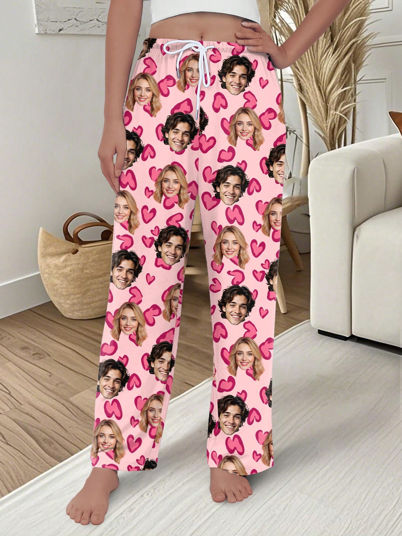 Women's personalized face and pet print trousers, comfortable loungewear for the holiday season, a perfect gift for friends.