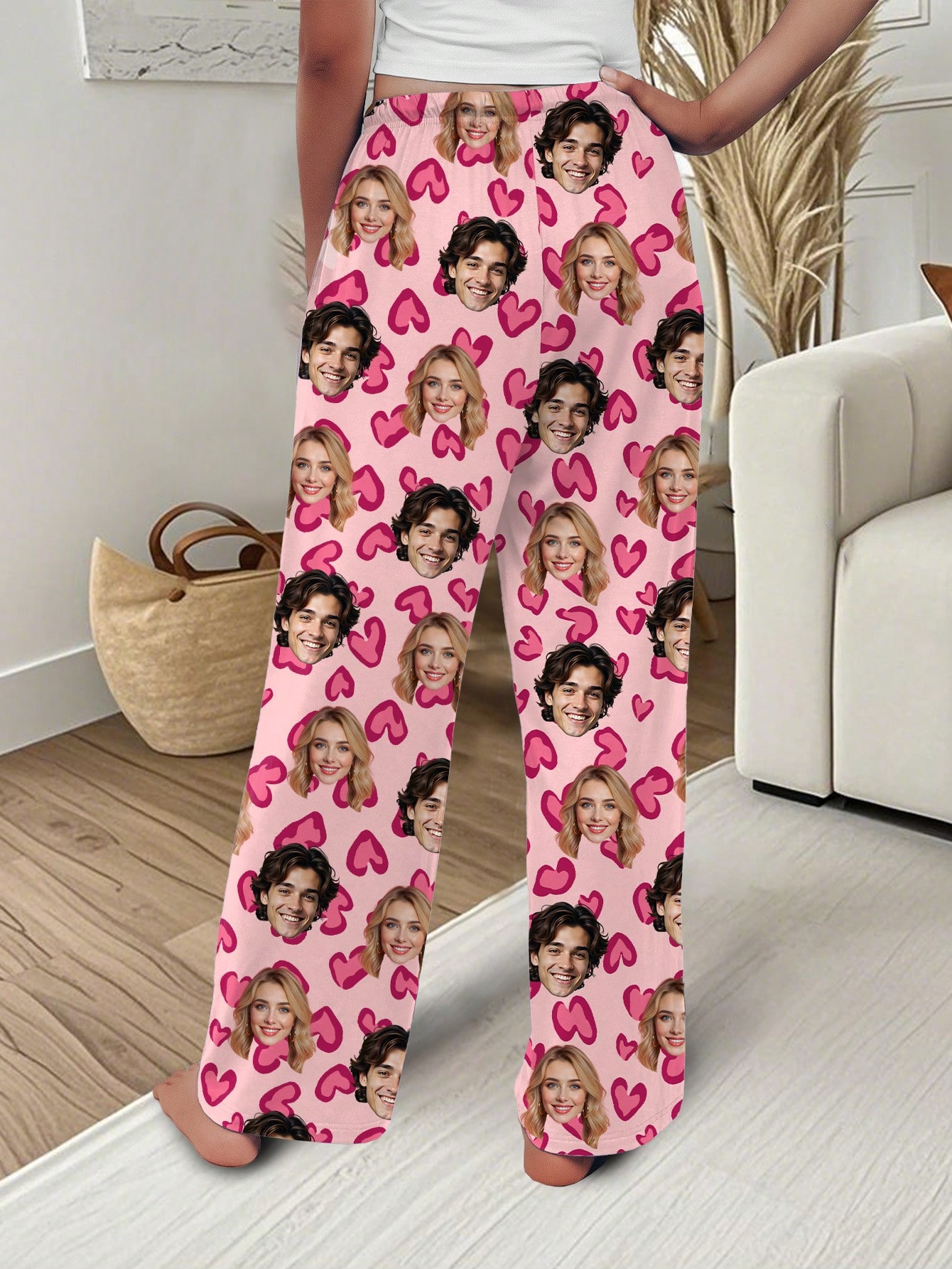 Women's personalized face and pet print trousers, comfortable loungewear for the holiday season, a perfect gift for friends.