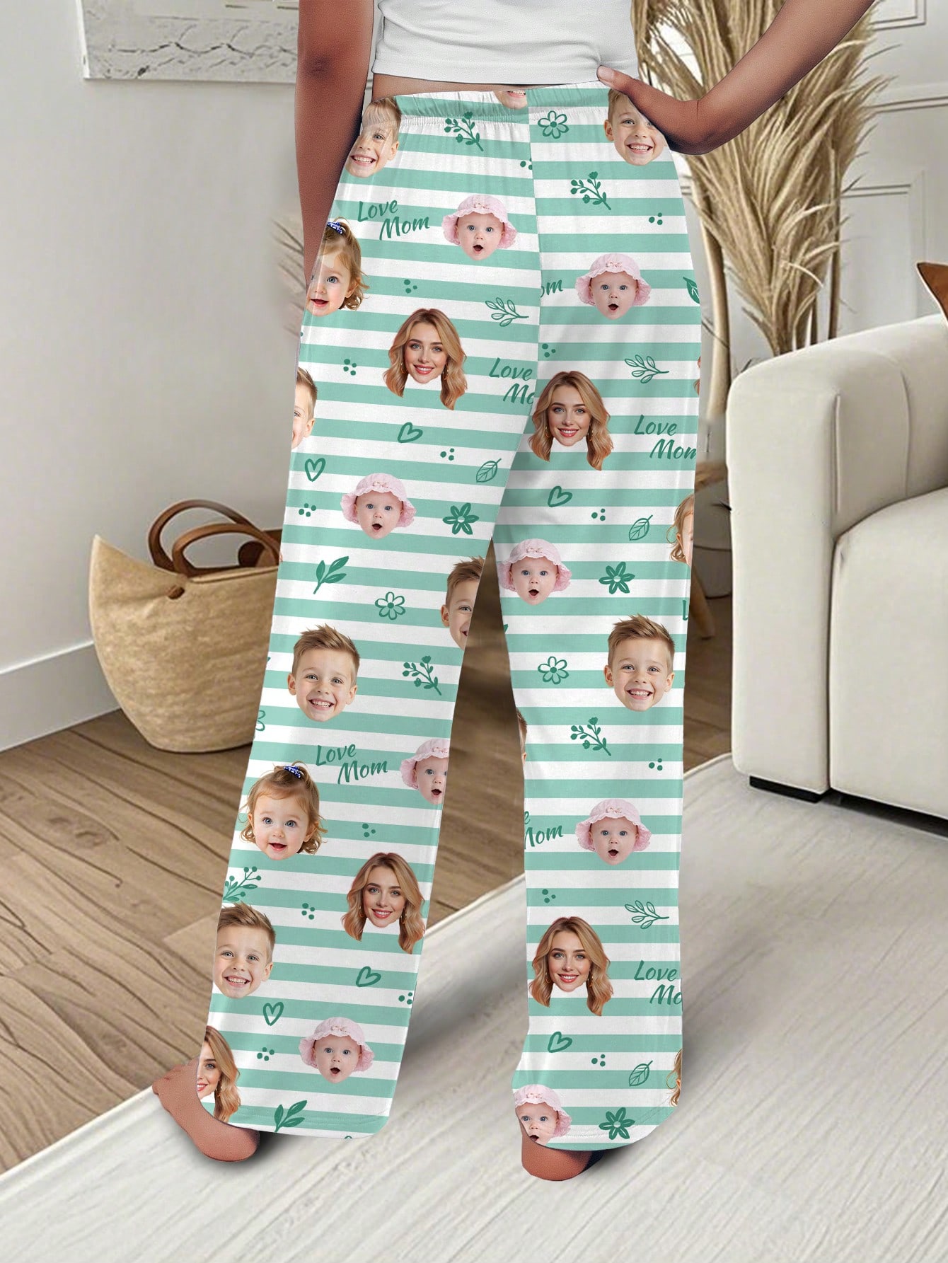 Women's personalized face and pet print trousers, comfortable loungewear for the holiday season, a perfect gift for friends.