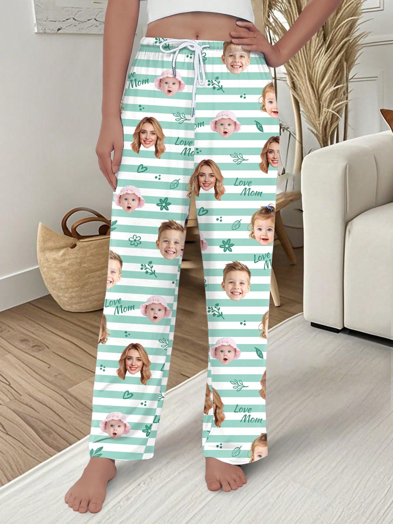 Women's personalized face and pet print trousers, comfortable loungewear for the holiday season, a perfect gift for friends.