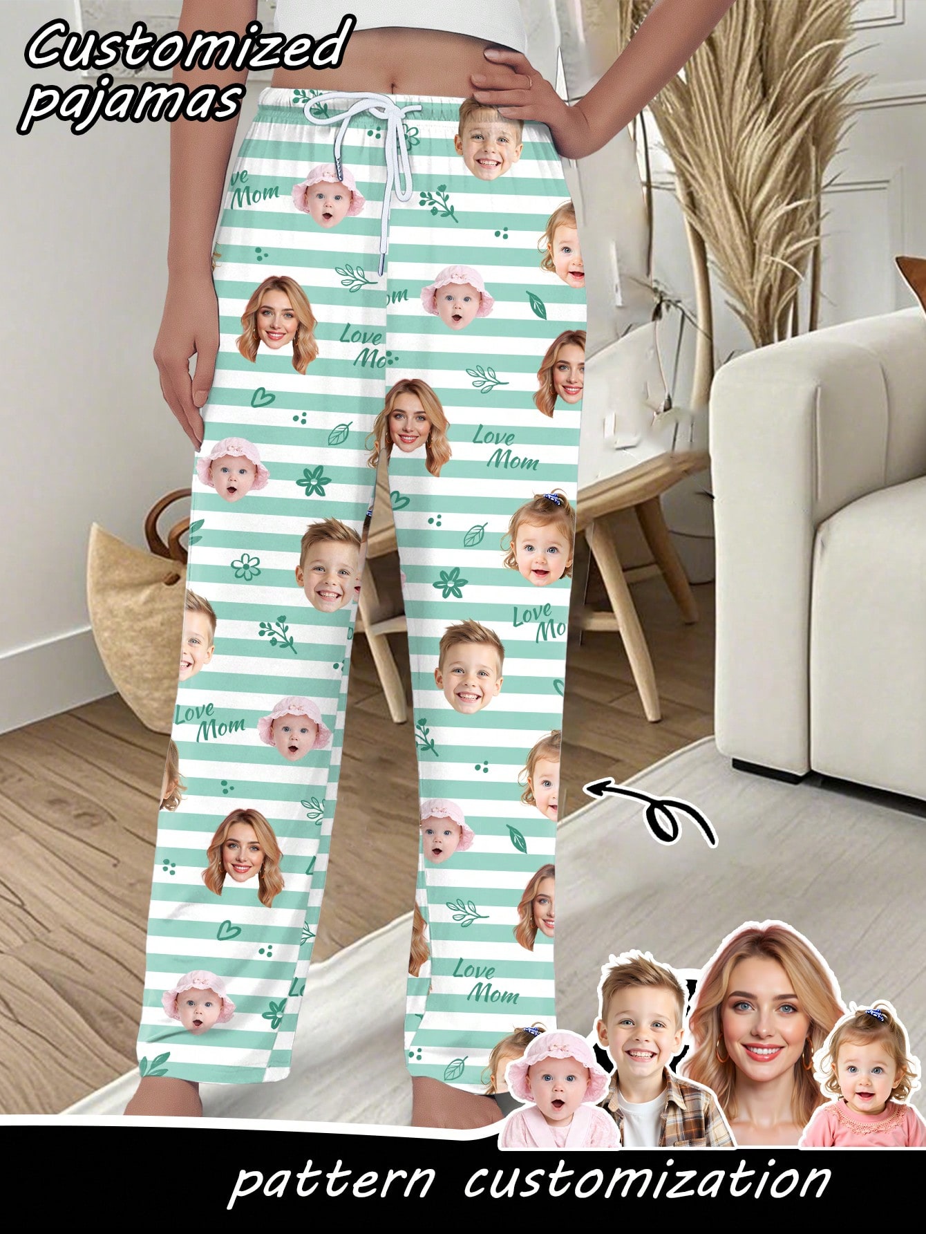 Women's personalized face and pet print trousers, comfortable loungewear for the holiday season, a perfect gift for friends.