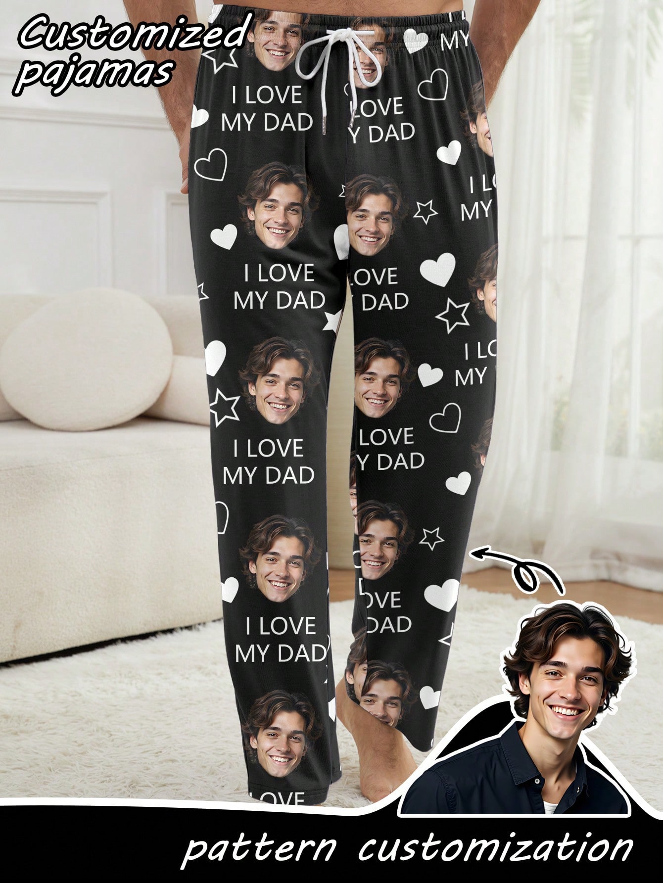 Men's personalized photo avatar pajama pants