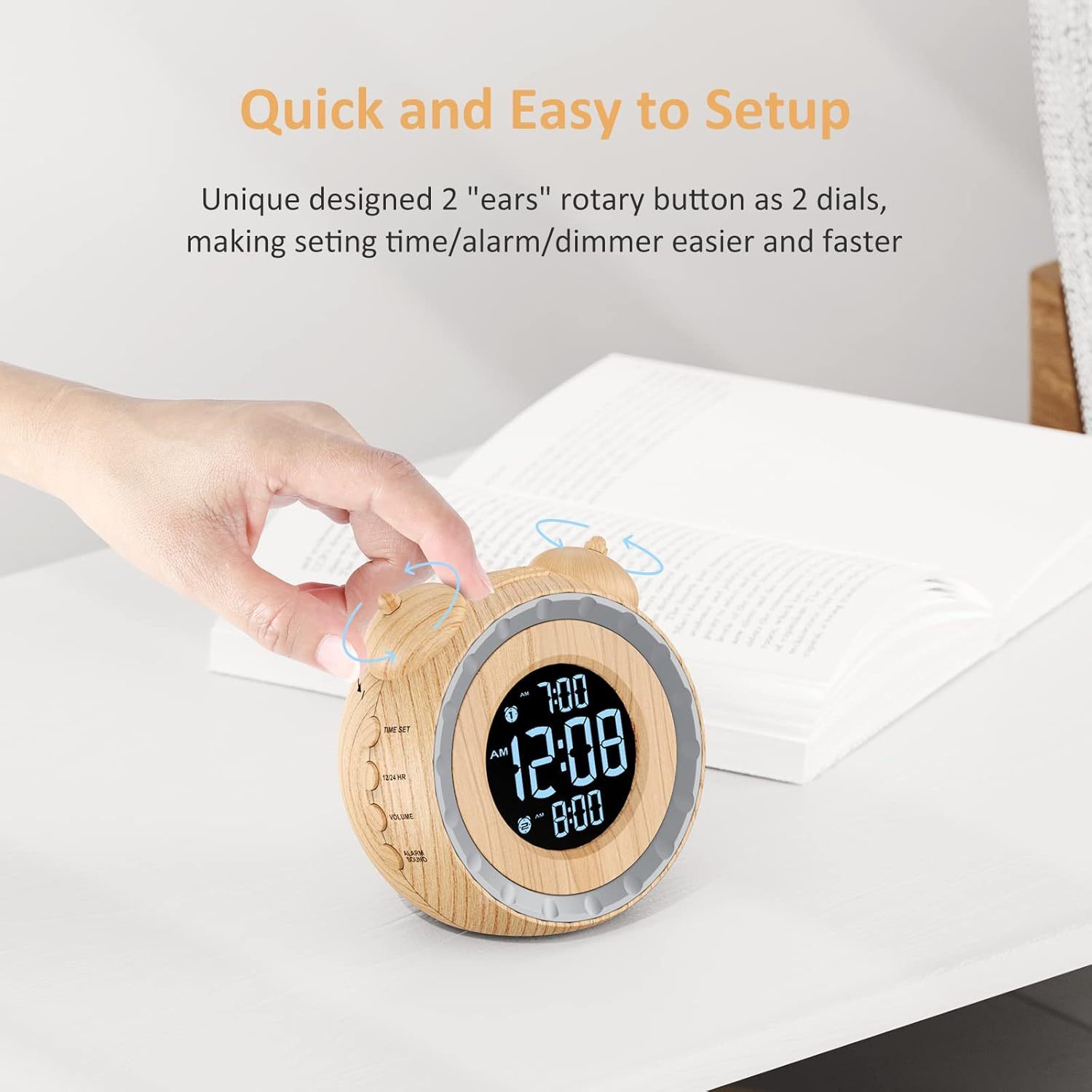 Loud Dual Alarm Clock with Bed Shaker - 0-100% Dimmer, Vibrating Alarm Clock for Heavy Sleepers or Hearing Impaired, Easy to Set, USB Charging Port, Snooze, Battery Backup