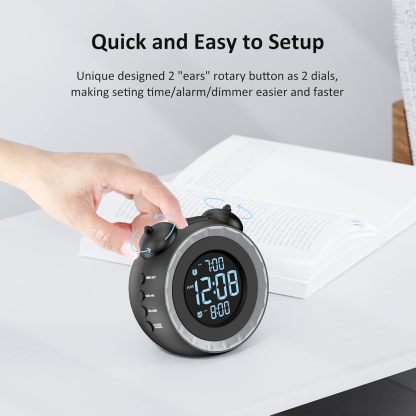 Loud Dual Alarm Clock with Bed Shaker - 0-100% Dimmer, Vibrating Alarm Clock for Heavy Sleepers or Hearing Impaired, Easy to Set, USB Charging Port, Snooze, Battery Backup