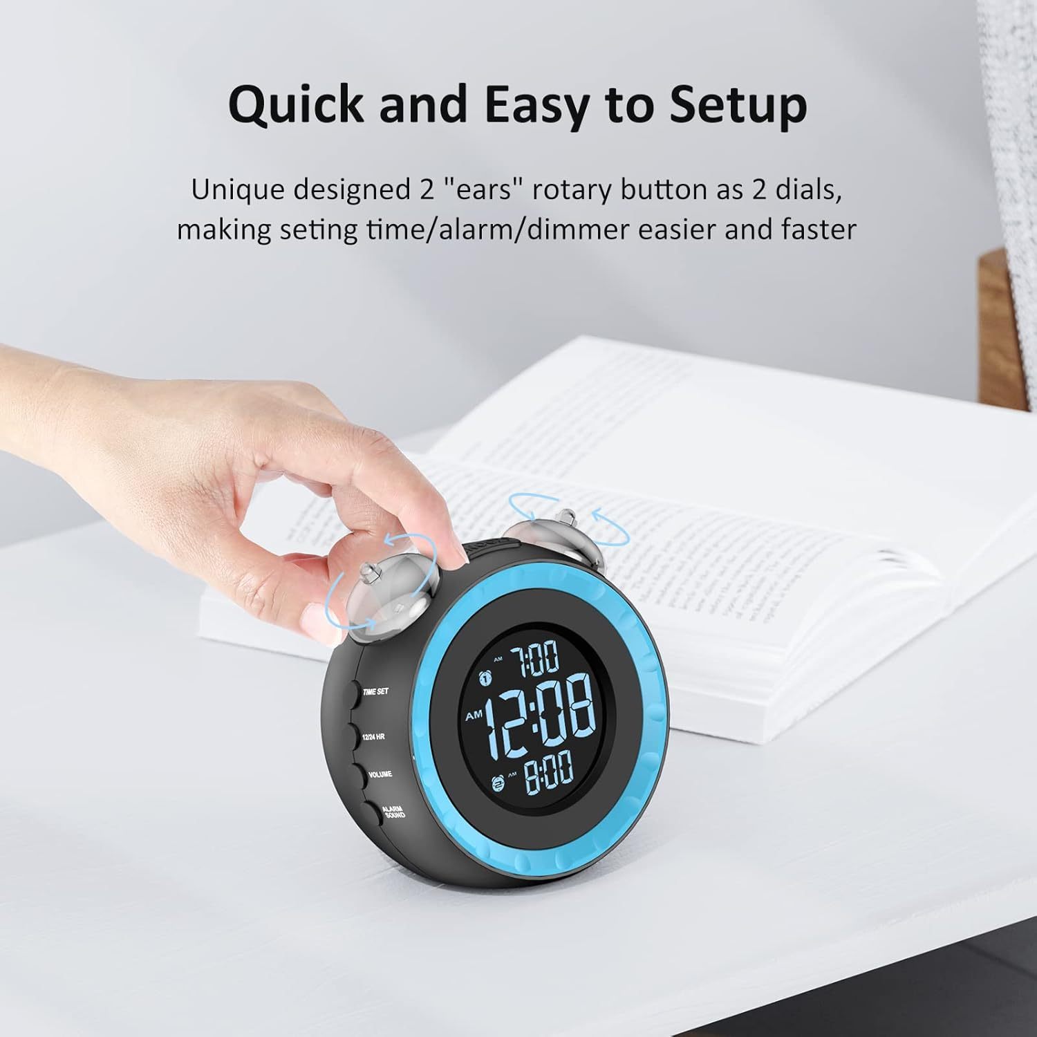 Loud Dual Alarm Clock with Bed Shaker - 0-100% Dimmer, Vibrating Alarm Clock for Heavy Sleepers or Hearing Impaired, Easy to Set, USB Charging Port, Snooze, Battery Backup