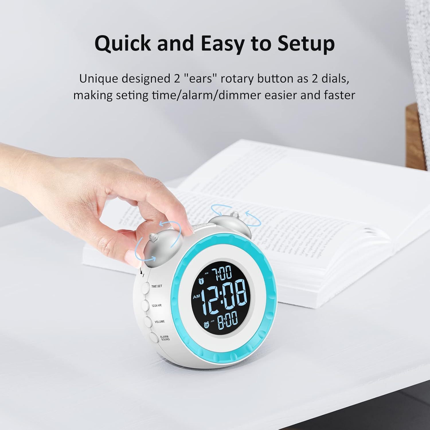 Loud Dual Alarm Clock with Bed Shaker - 0-100% Dimmer, Vibrating Alarm Clock for Heavy Sleepers or Hearing Impaired, Easy to Set, USB Charging Port, Snooze, Battery Backup