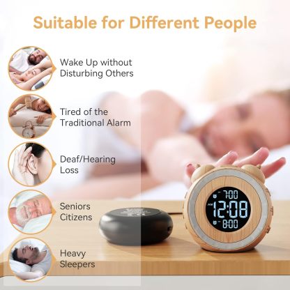 Loud Dual Alarm Clock with Bed Shaker - 0-100% Dimmer, Vibrating Alarm Clock for Heavy Sleepers or Hearing Impaired, Easy to Set, USB Charging Port, Snooze, Battery Backup