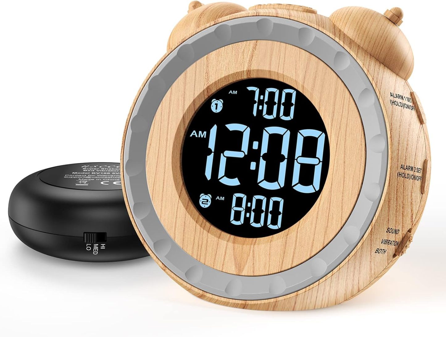 Loud Dual Alarm Clock with Bed Shaker - 0-100% Dimmer, Vibrating Alarm Clock for Heavy Sleepers or Hearing Impaired, Easy to Set, USB Charging Port, Snooze, Battery Backup