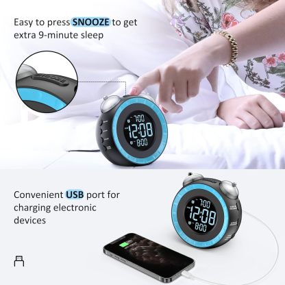 Loud Dual Alarm Clock with Bed Shaker - 0-100% Dimmer, Vibrating Alarm Clock for Heavy Sleepers or Hearing Impaired, Easy to Set, USB Charging Port, Snooze, Battery Backup