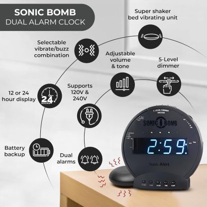 Loud Vibrating Alarm Clock for Heavy Sleepers, Bed Shaker Alarm Clock for Deaf and Hard of Hearing