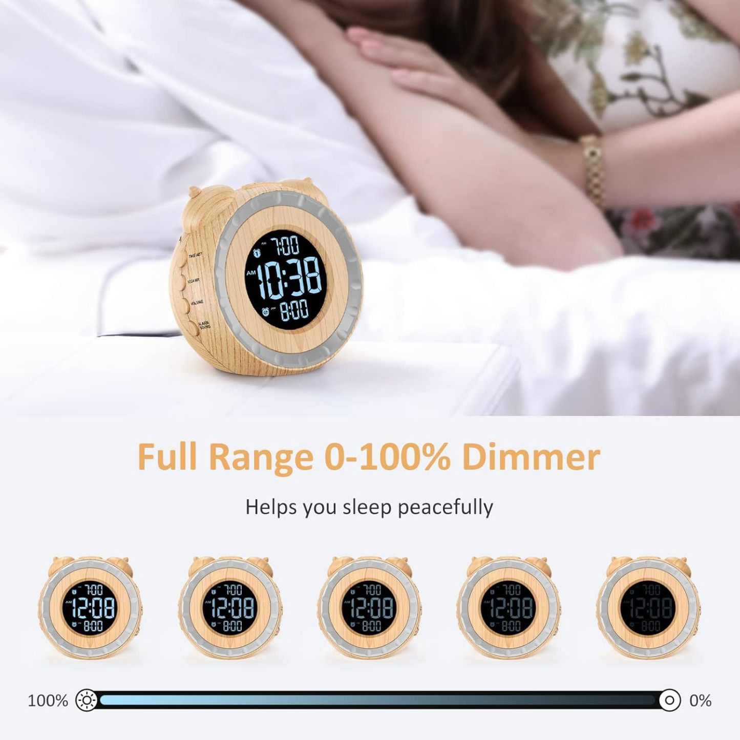 Loud Dual Alarm Clock with Bed Shaker - 0-100% Dimmer, Vibrating Alarm Clock for Heavy Sleepers or Hearing Impaired, Easy to Set, USB Charging Port, Snooze, Battery Backup