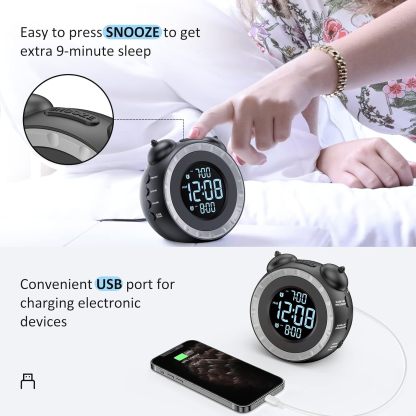 Loud Dual Alarm Clock with Bed Shaker - 0-100% Dimmer, Vibrating Alarm Clock for Heavy Sleepers or Hearing Impaired, Easy to Set, USB Charging Port, Snooze, Battery Backup